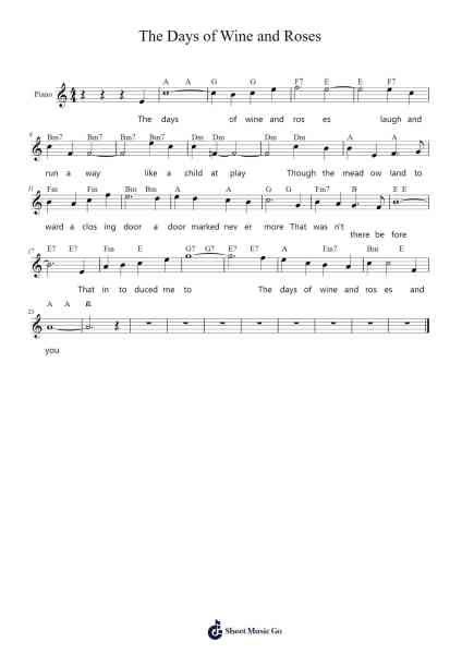 The Days of Wine and Roses Sheet Music by Henry Mancini-Arr.Pulip