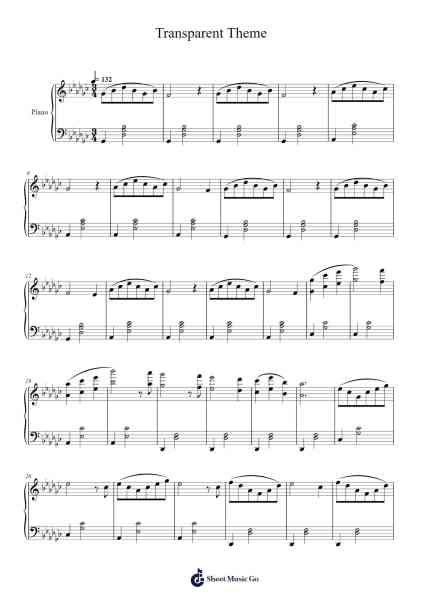 Transparent Theme Sheet Music by Dustin O'Halloran-Arr.Pauldo Reedbart