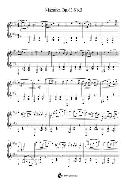 Mazurka in B Minor, Op. 63, No. 3 Sheet Music by Frédéric Chopin-Arr.Stilwald Mollswift