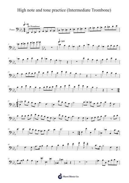 High note and tone practice (Intermediate Trombone) Sheet Music by Donnald-Arr.Earllotte Mansnix