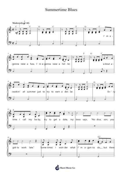 Summertime Blues Sheet Music by Eddie Cochran-Arr.Flowerthan