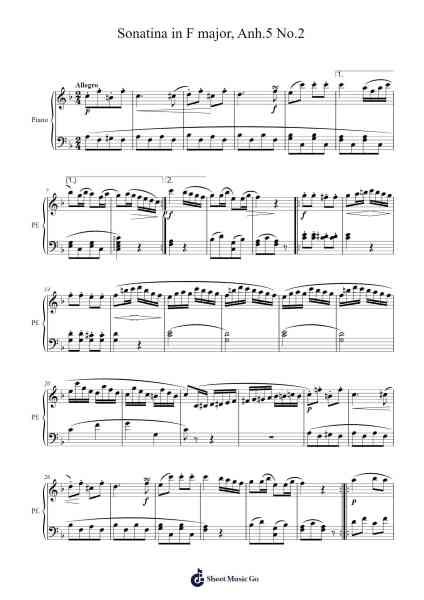 Sonatina in F Major, Anh. 5: II. Rondo Sheet Music by Ludwig van Beethoven-Arr.Aslan Wordford