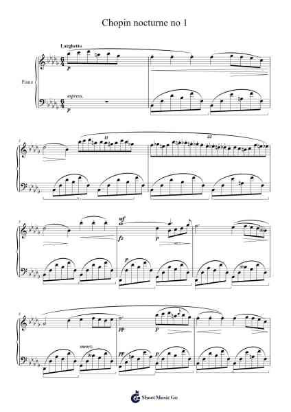 Chopin nocturne no 1 Sheet Music by F. Chopin-Arr.Calgram Louikim