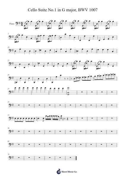 Cello Suite No. 1 in G Major, BWV 1007 Sheet Music by Johann Sebastian Bach-Arr.Chestom