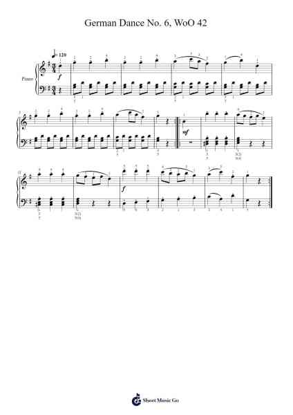 German Dance No. 6 in D Major, WoO 42 Sheet Music by Ludwig van Beethoven-Arr.Hula