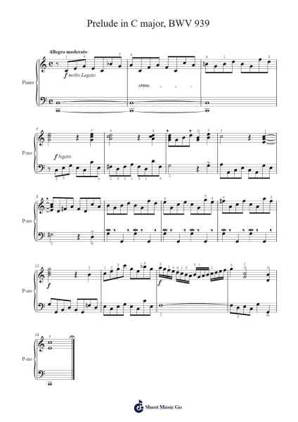 Prelude in C Major, BWV 939 Sheet Music by Johann Sebastian Bach-Arr.Bauzel Zebian