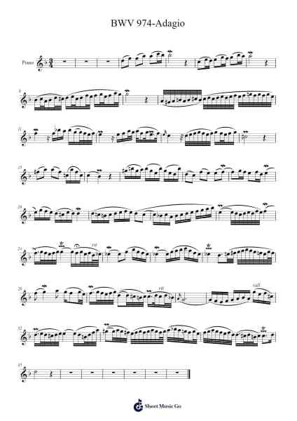 Concerto in D Minor, BWV 974: II. Adagio Sheet Music by Johann Sebastian Bach-Arr.Brandwight Gillget