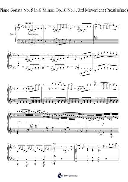 Piano Sonata No. 5 in C Minor, Op.10 No.1, 3rd Movement (Prestissimo) Sheet Music by Ludwig van Beethoven-Arr.Bairdted Fage