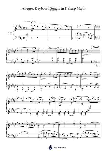Keyboard Sonata in F-sharp Major, K.318, L.31 Sheet Music by Domenico Scarlatti-Arr.Roxanses Newmorse