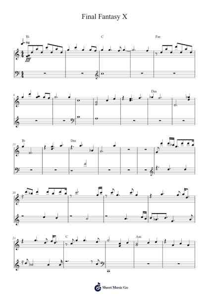 Final Fantasy X Sheet Music by Nobou Uematsu-Arr.Bradfred Copsweet