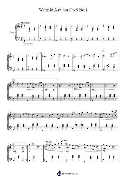 Waltz in A Minor, Op. 5, No. 1 Sheet Music by adriancalhoun-Arr.Croftswilde Ruthtodd