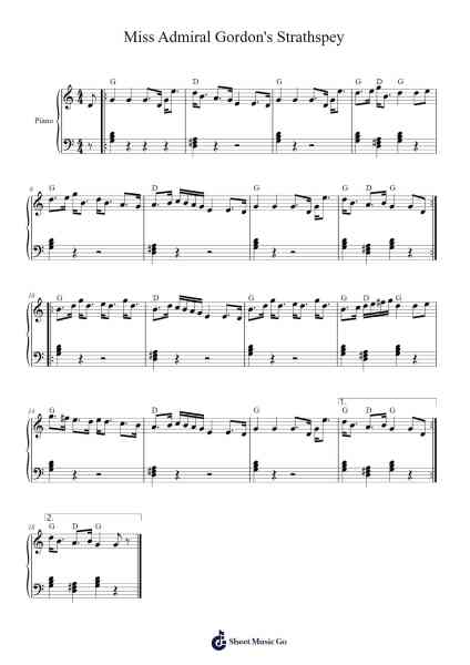 Miss Admiral Gordon's Strathspey Sheet Music by William Marshall-Arr.Prihue Roslan