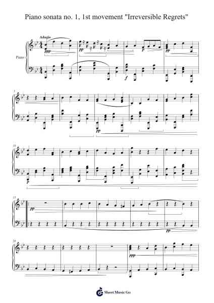Piano Sonata No. 1, 1st Movement "Irreversible Regrets" Sheet Music by Hunhart Meldrow-Arr.Mondlius