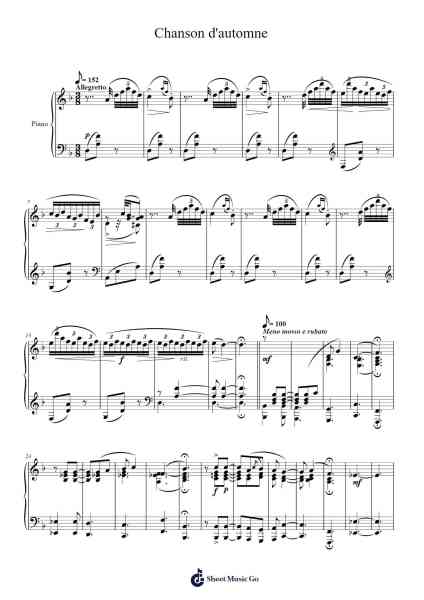 5 Pastels, Op. 3: No. 1, Chanson d'automne Sheet Music by Alexander Gretchaninoff-Arr.Taypeare Rolius