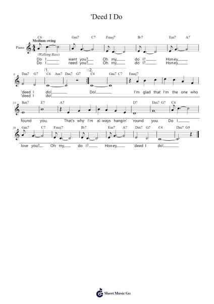 'Deed I Do Sheet Music by Walter Hirsch/Fred Rose-Arr.Beernoel Oisensharp