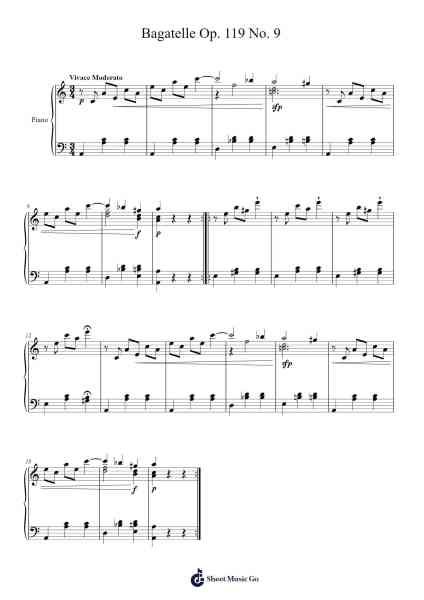 Bagatelle No. 9 in A Minor, Op. 119 Sheet Music by Ludwig van Beethoven-Arr.Peathew Odeshua
