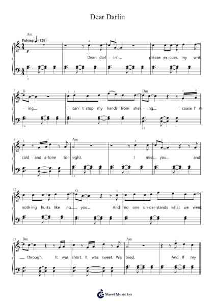 Dear Darlin Sheet Music by Olly Murs-Arr.Sunence Vejoan
