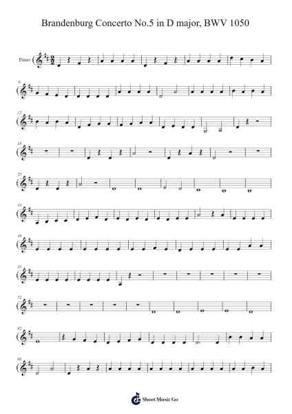 Brandenburg Concerto No. 5 in D Major, BWV 1050 Sheet Music by Johann Sebastian Bach-Arr.Paygill Noaho'neil