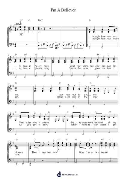 I'm A Believer Sheet Music by Neil Diamond-Arr.Wildeh Francesgrace