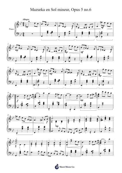 Mazurka in G Minor, Op. 5 No. 6 Sheet Music by Jonathan Rondeau-Arr.Ausdam Pukin