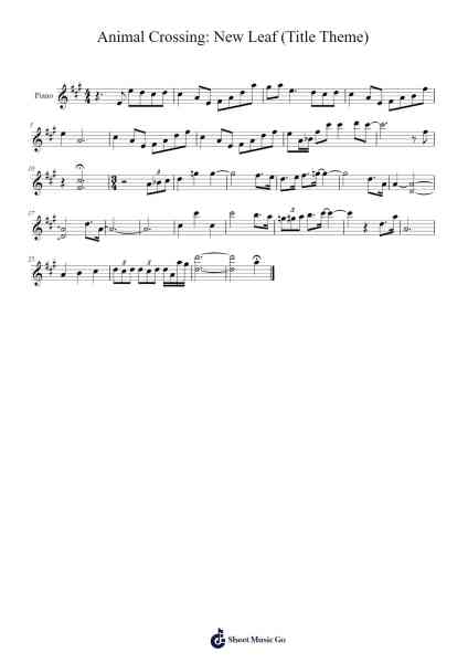 Animal Crossing: New Leaf (Title Theme) Sheet Music by Kazumi Totaka-Arr.Lamguy Nica