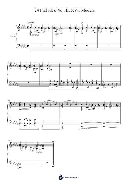 24 Preludes, Vol. II, XVI: Moderè Sheet Music by Brandon Cook-Arr.Faitheva Carite
