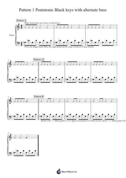 Pattern 1 Pentatonic Black keys with alternate bass Sheet Music by Music Research-Arr.Ruthfitch Jackjoy