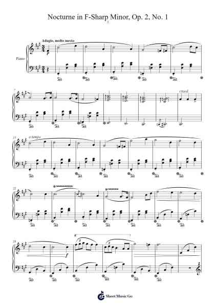 Nocturne in F-Sharp Minor, Op. 2, No. 1 Sheet Music by Frank161120-Arr.Hobryce Cookeniei