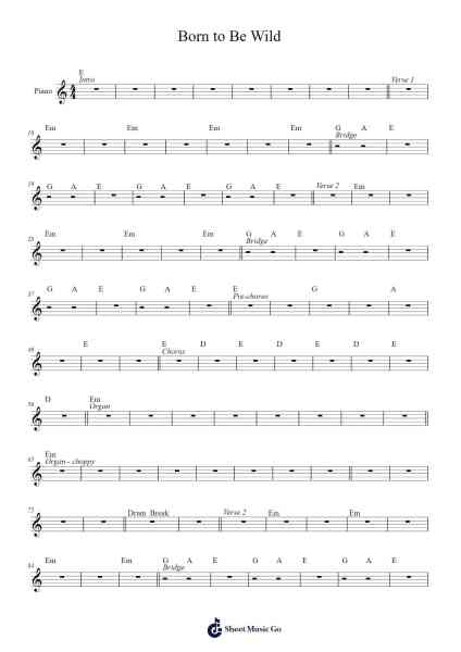 Born to Be Wild Sheet Music by -Arr.Wattsh