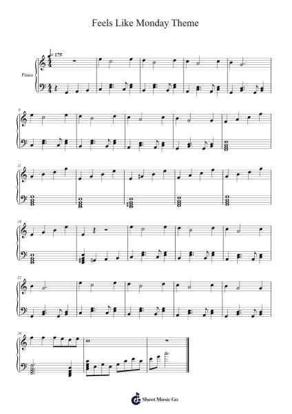 Feels Like Monday Theme Sheet Music by Kingsbby-Arr.Ruthmie