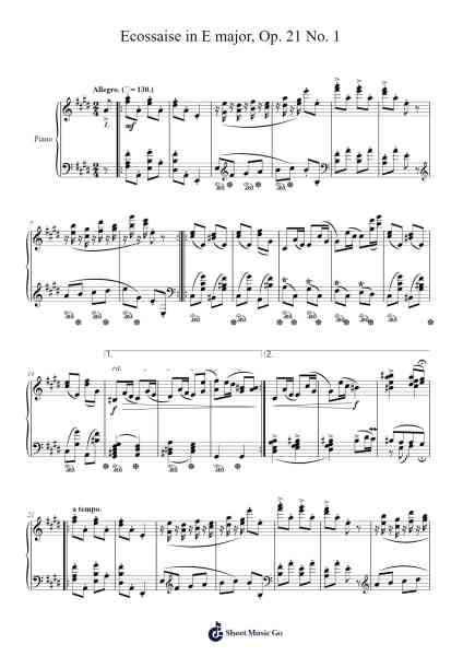 Ecossaise in E Major, WoO 86 Sheet Music by Wildeking Pohead-Arr.Osham Noelchi
