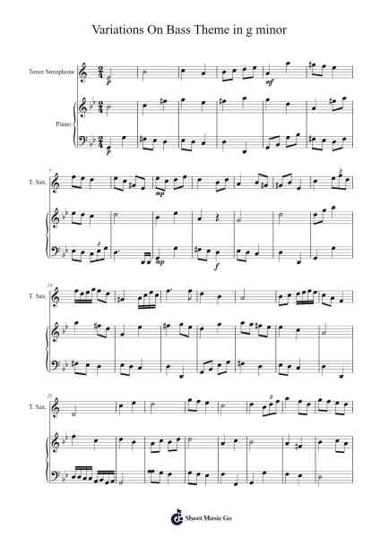 Variations On Bass Theme in g minor For Bb Sax with piano Sheet Music by -Arr.Pullamb