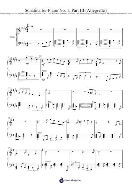 Sonatina for Piano No. 1, Part III (Allegretto) Sheet Music by Greg Dunn-Arr.Morsedric