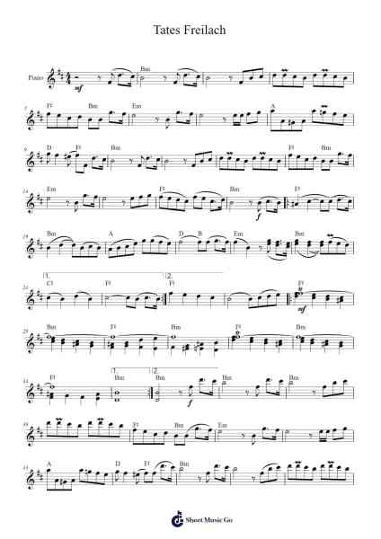 Tates Freilach Sheet Music by Joachim Johow-Arr.Huttwer Sampland