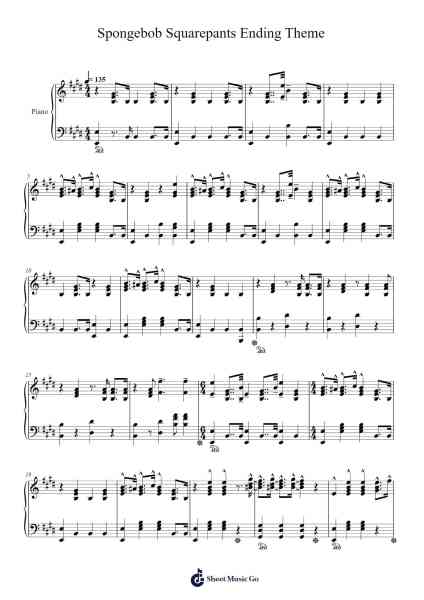 Spongebob Squarepants - Ending Theme Sheet Music by Misc Cartoons-Arr.Foxbroad Wilsey
