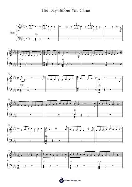 The Day Before You Came Sheet Music by ABBA-Arr.Stanid