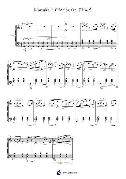 Mazurka in C Major, Op. 7 No. 5 Sheet Music by Frédéric Chopin-Arr.Doydy Steinhal