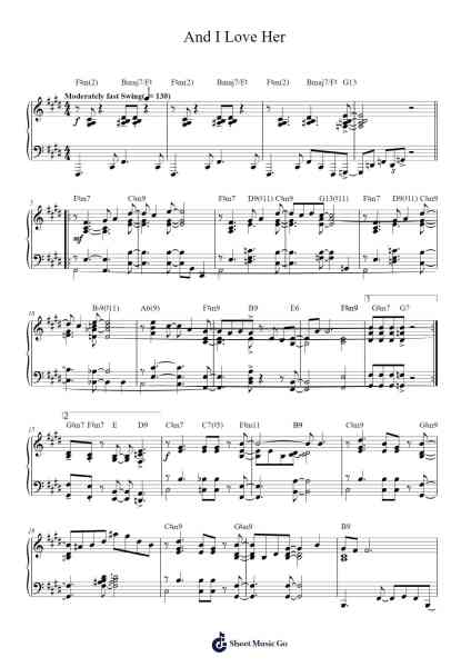 And I Love Her Sheet Music by The Beatles-Arr.Pubey