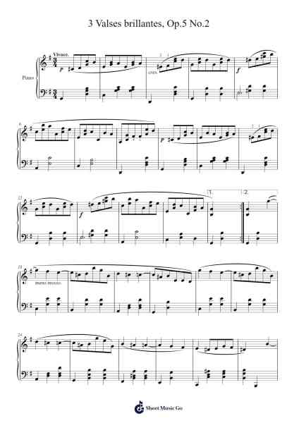 3 Valses brillantes, Op. 5 No. 2 Sheet Music by Thomas Dyke Acland Tellefsen-Arr.Maudfox Mikejames