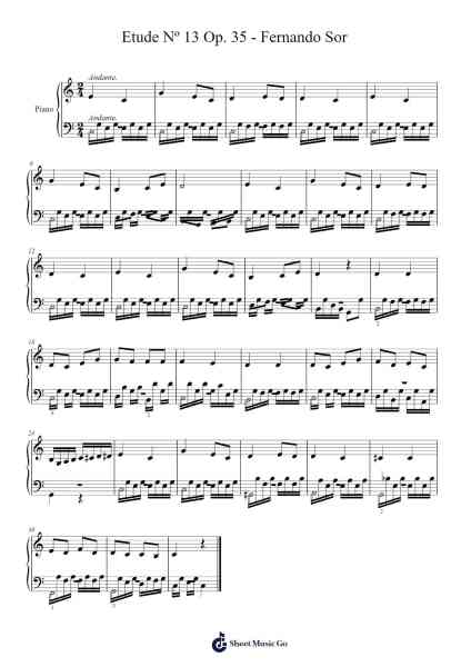 Etude No. 13 in B-flat Major, Op. 35 Sheet Music by Fernando Sor-Arr.Whitebey