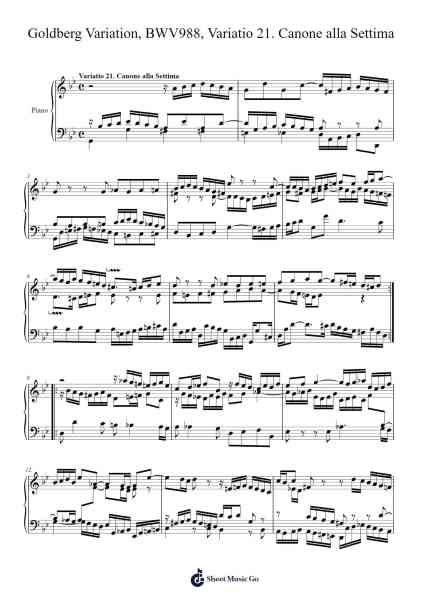 Goldberg Variations, BWV 988: Variatio 21. Canone alla Settima Sheet Music by Johann Sebastian Bach-Arr.Yuleboyle Kingshous