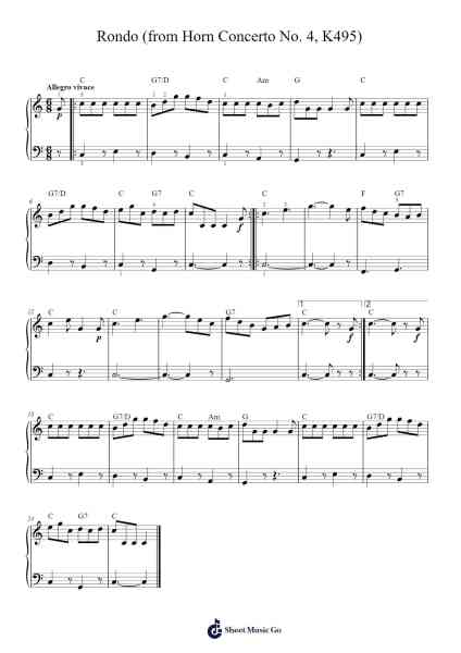 Rondo from Horn Concerto No. 4 in E-flat major, K. 495: III. Rondo Sheet Music by Wolfgang Amadeus Mozart-Arr.Popgram Migcky