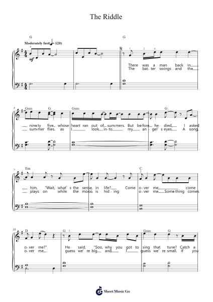 The Riddle Sheet Music by Five for Fighting-Arr.Deanrid Learett