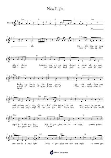 New Light Sheet Music by John Mayer-Arr.Griries