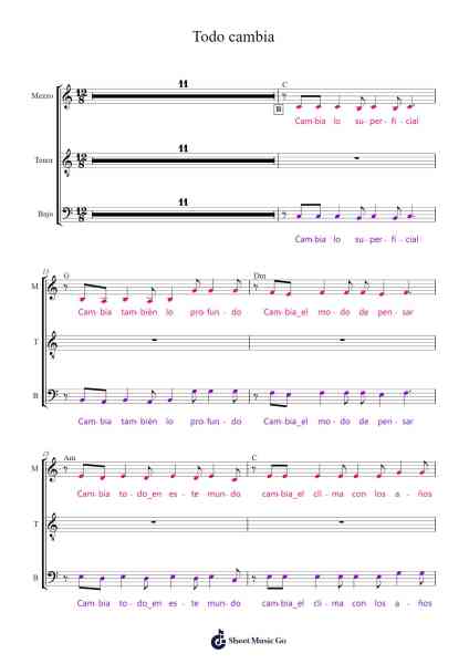 Todo cambia Sheet Music by Quilapayún-Arr.Triswolf Roochel