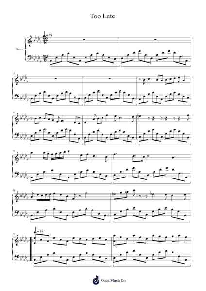 Too Late Sheet Music by Hartecob Dannice-Arr.Luroe Boycefay