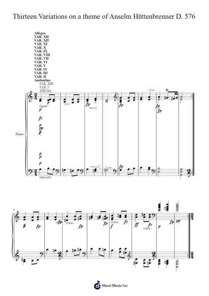 Thirteen Variations on a Theme of Anselm Hüttenbrenner, D. 576 Sheet Music by Franz Schubert-Arr.Lesvien Billjay