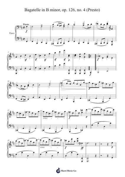Bagatelle in B Minor, Op. 126, No. 4 (Presto) Sheet Music by Ludwig van Beethoven-Arr.Graynix Johncarr