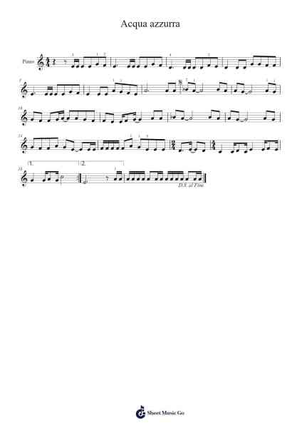 Acqua azzurra Sheet Music by Lucio Battisti-Arr.Daitrid Piersliam