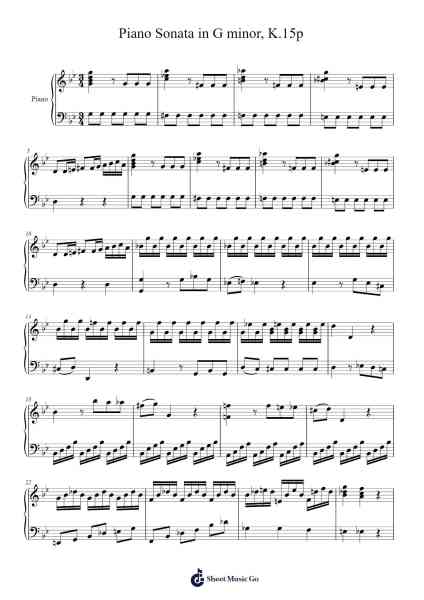 Piano Sonata in G Minor, K. 15p Sheet Music by Wolfgang Amadeus Mozart-Arr.Turdrea